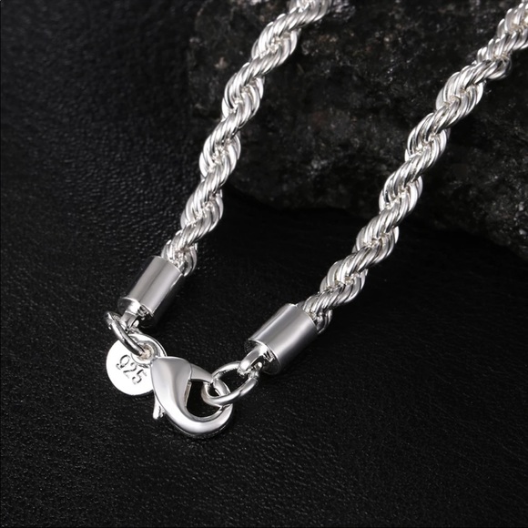 New Unisex 925 silver 4MM chain twisted rope necklace bracelets fashion Set - Picture 3 of 5